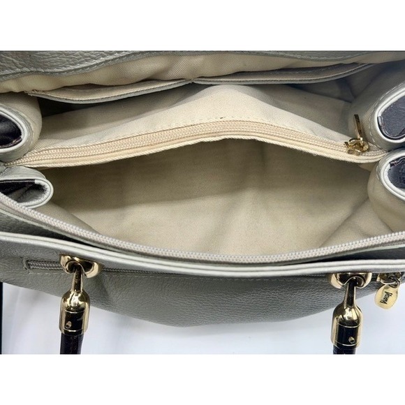 Valentina Italy Leather Satchel Handbag Grey Brown Top Handle Shoulder Bag - Picture 8 of 12